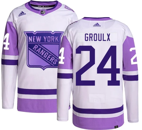 Adidas Bo Groulx New York Rangers Authentic Hockey Fights Cancer Jersey -